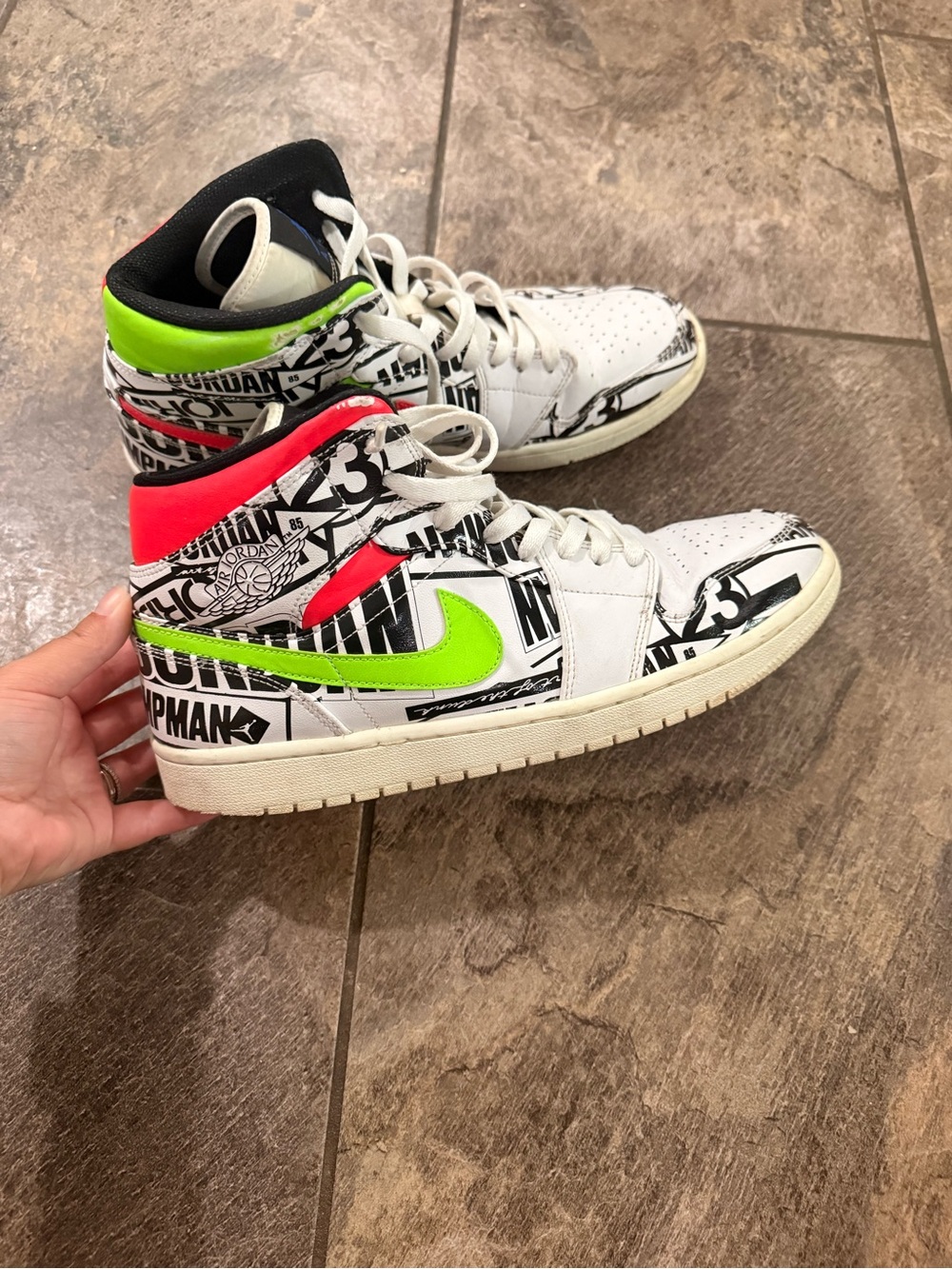 Nike Air Jordan 1 Mid All Over Logos Size 11.5 Rare Shoes